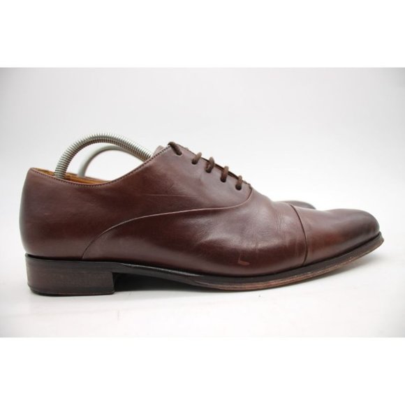 Barneys New York Men's Size 8 M Made in Italy Brown Leather Cap Toe Dress Shoes - Picture 4 of 11